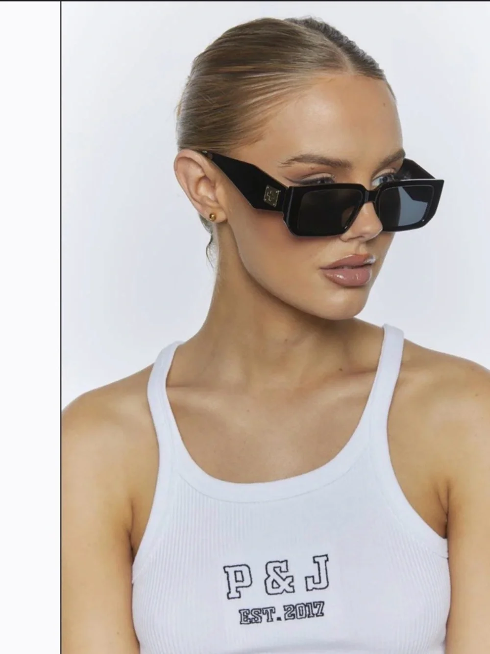 Peta + Jain Evans Black Rectangle Sunglasses w/ Case